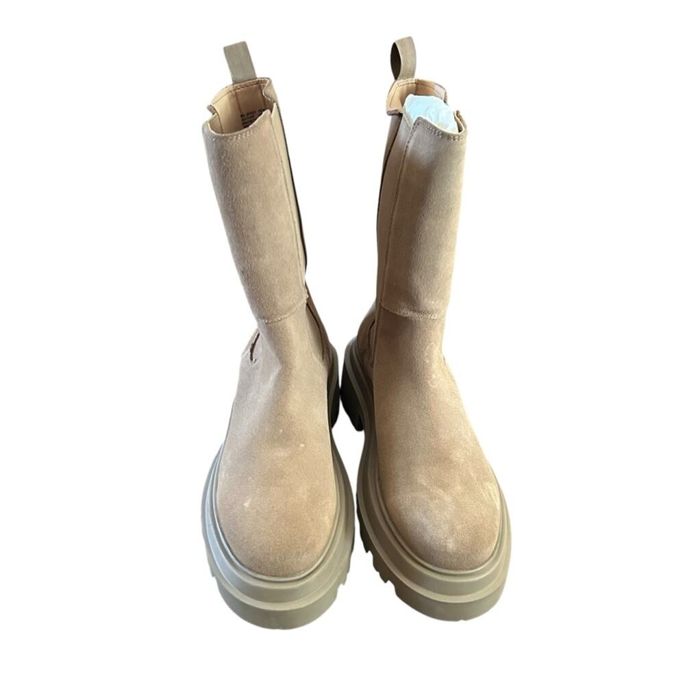 AQUA Jessy Pull On Suede Mid Calf Boots Lug Sole NEW Size 10 - Picture 2 of 8